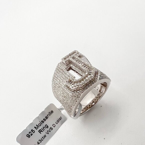 925 Sterling Sliver Moissanite Alphabet J Letter Ring, 3.43ctw VVS Stones Hip Ho